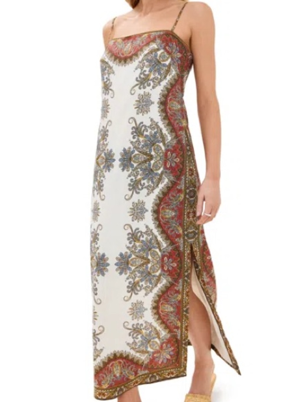 Veronica Beard Petra Dress Paisley-Print Slip Dress with Red & Blue Accents